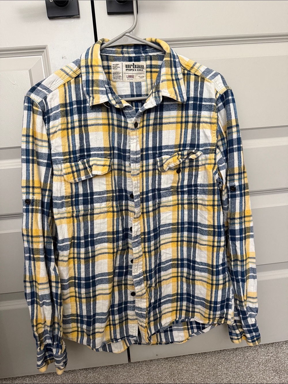 urban pipeline Yellow, Navy & White Plaid Button-Up Shirt